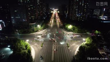 山东潍坊城市夜景交通<strong>车辆行驶</strong>航拍